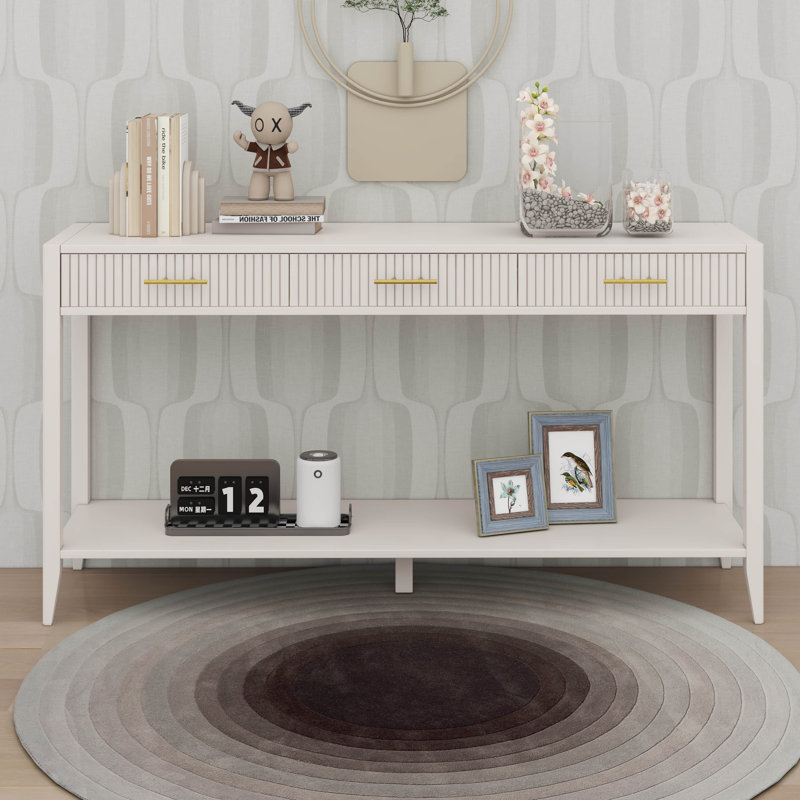 Console 60 "avec tablette de rangement et 3 tiroirs, Beige