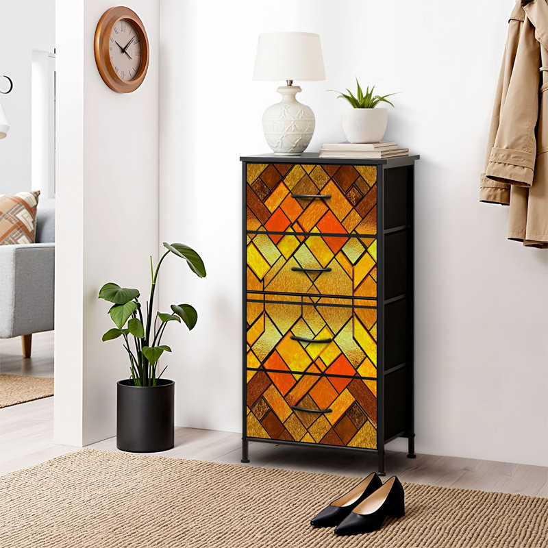 4 Drawer Dresser for Bedroom, Narrow Chest of Drawers, Wooden Top and Study Iron Frame 18"x37.5"-(WxH)
