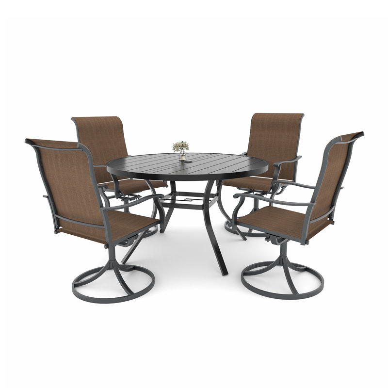 4- Person Round Dining Table With Swivel Chairs, Yellow