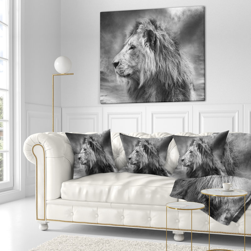 Lion africain gris et gris - coussin imprimé animal, 16 po x 1 po, Coussin décoratif