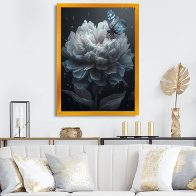 Fleur blanche, papillons en fleurs - art floral sur toile