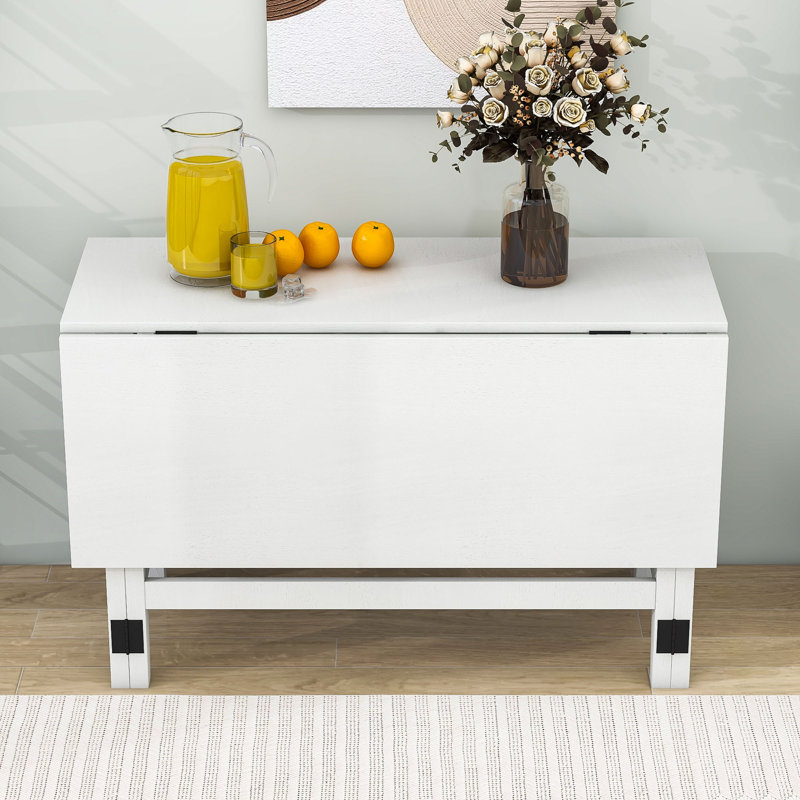 Mirlinda Extendable Dining Table with Drop Leaf for Small Places, White