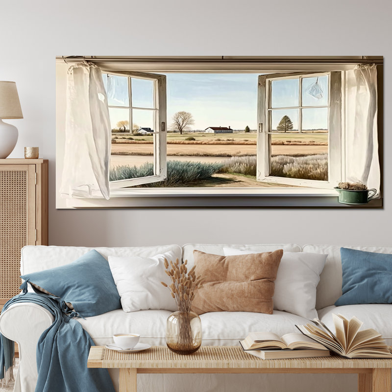 «Window to Landscape Views III - Farm Landscape», art encadré, 16" H x 32" W, Toile tendue