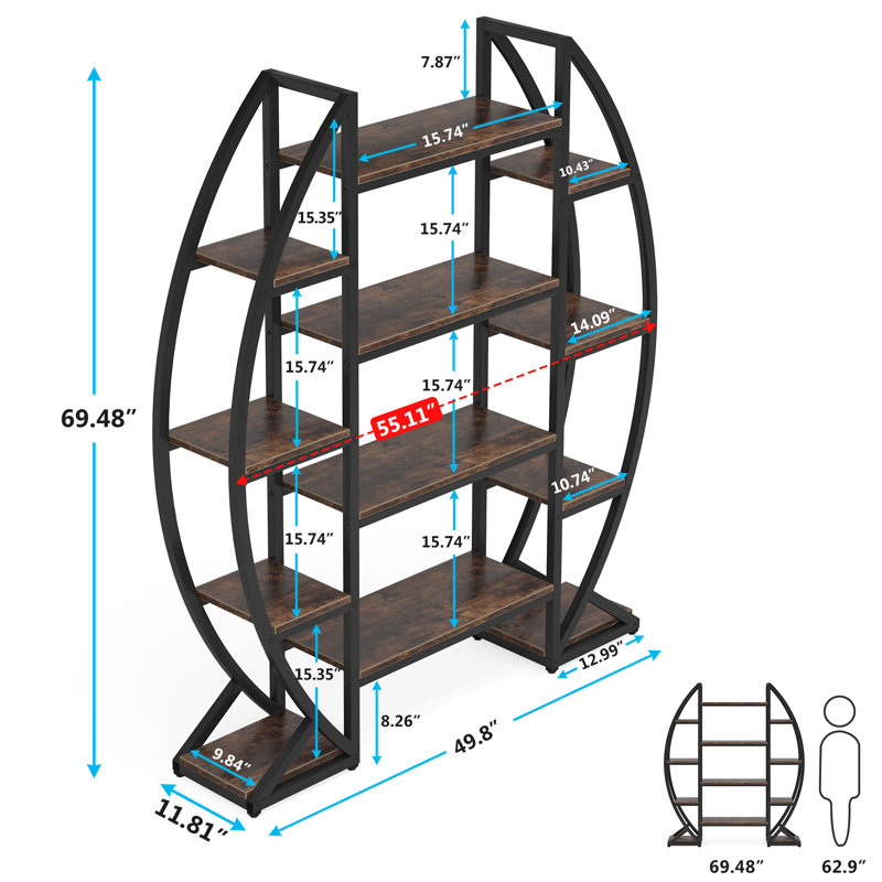 Penzane 69.68" H x 55.11" W Steel Etagere Bookcase, Brown