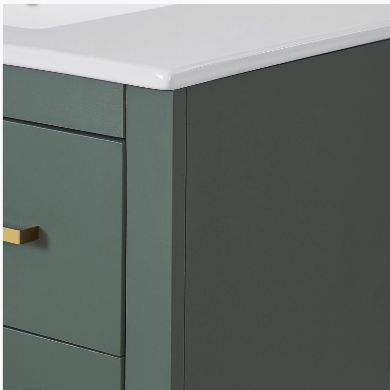 Ensemble de meuble-lavabo 36 po avec lavabo en céramique, armoire de rangement en bois massif, ensemble de meuble-lavabo autoportant avec 3 tiroirs et portes à fermeture douce
