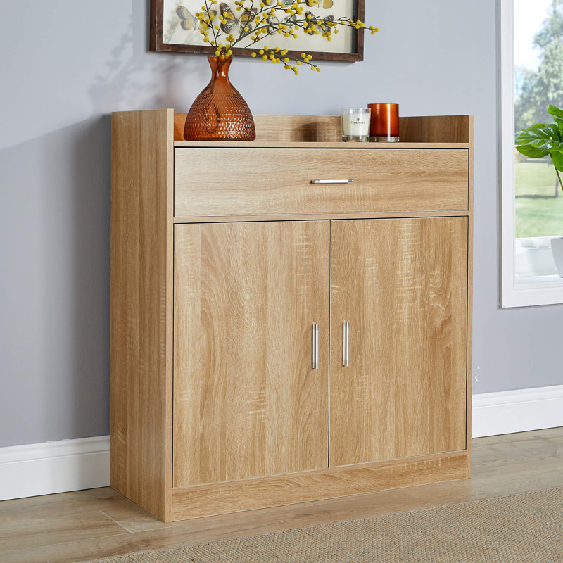 Novara 2 Door 1 Drawer Hallway Shoe Storage Cabinet, Beige