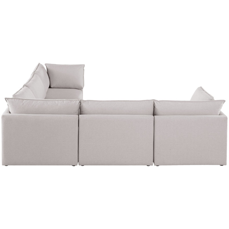 Tupman Upholstered L-Shaped Sectional Reversible, Beige Linen Textured Fabric