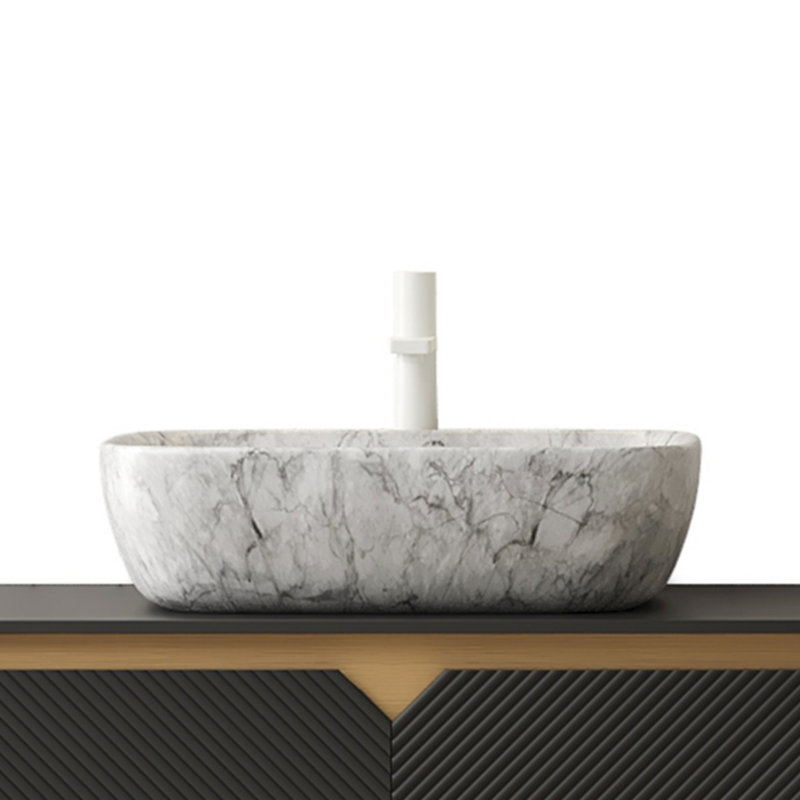 Lavabo de salle de bain en céramique 19 po à motif de marbre blanc Volakas, durable et résistant aux taches pour les salles de bain modernes