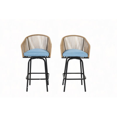 Outdoor Bar Stools Set Of 2, 2-Piece Patio Bar Stools With Armrests, All Weather Rattan Bar Chairs With Backrest, Wicker Bar Stools For Backyard, Garden, Pool, Balcony And Deck