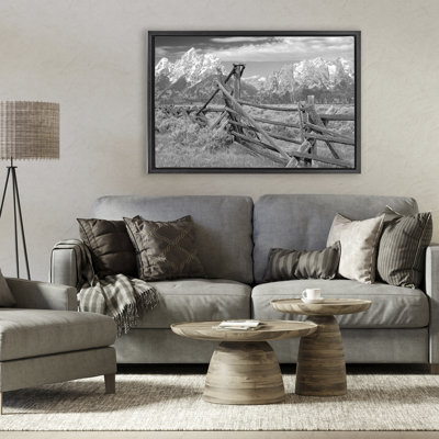 Cadre flottant Grand Tetons Mountains & Fence, design par MJ Photographie
