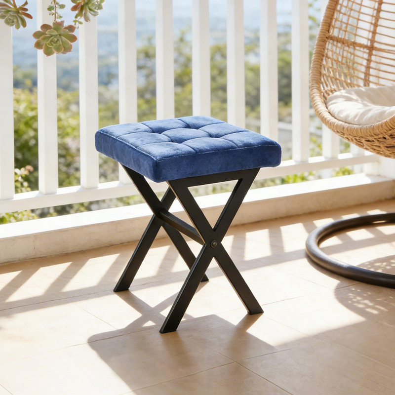 Stool/Chair,1Pcs,BLUE FABRIC,Metal Leg,40.5X33.5X44.5Cm, Blue