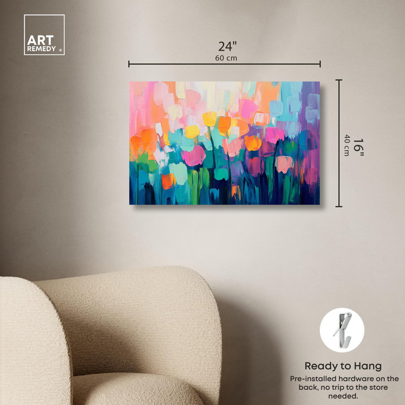 Art, art floral, fleurs abstraites, II, H 16 po x l 24 po, Toile tendue