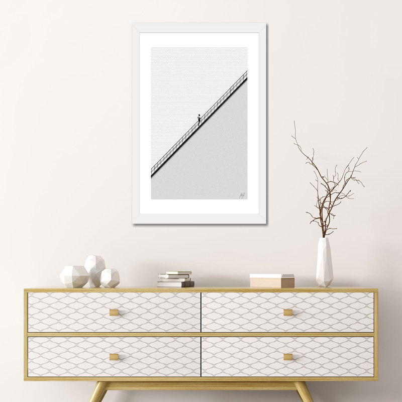 Impression d’art graphique, "sans sueur I" par Kathrin Federer, H 24 po x l 16 po x P 1 po, Papier encadré blanc, Blanc