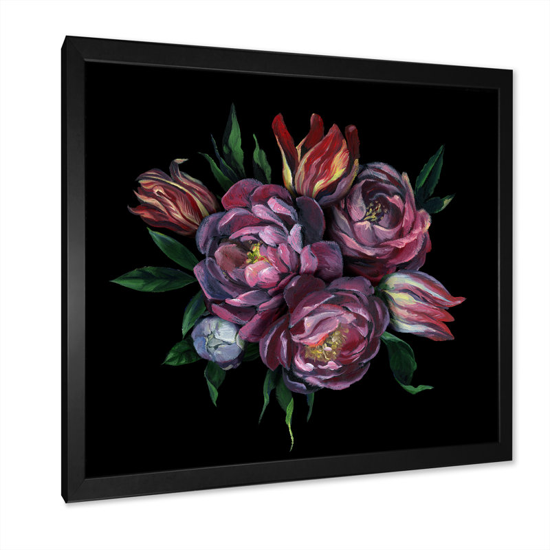Bouquet pastel mauve et rose, Impression noire sur toile encadrée, H 16 po x l 16 po x P 1,5 po