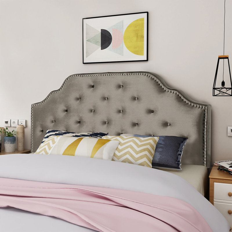Tufted Upholstered Headboard With Durable Metal Legs, Grey
