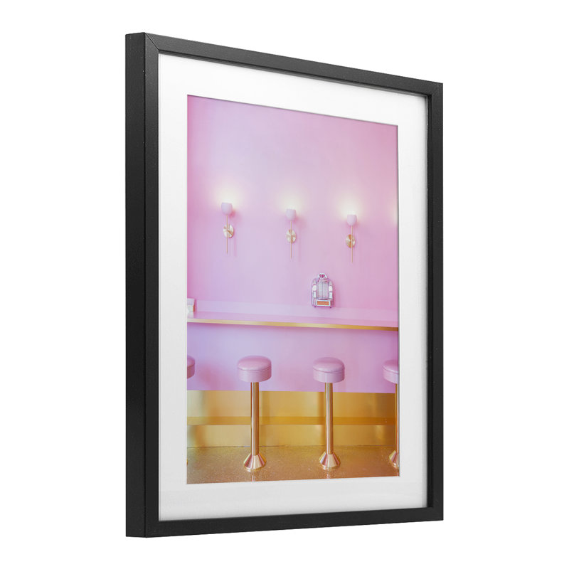 Reproduction sous verre encadrée rose rétro par Dessert Parlor, H 21 po x l 17 po, Cadre noir minuit
