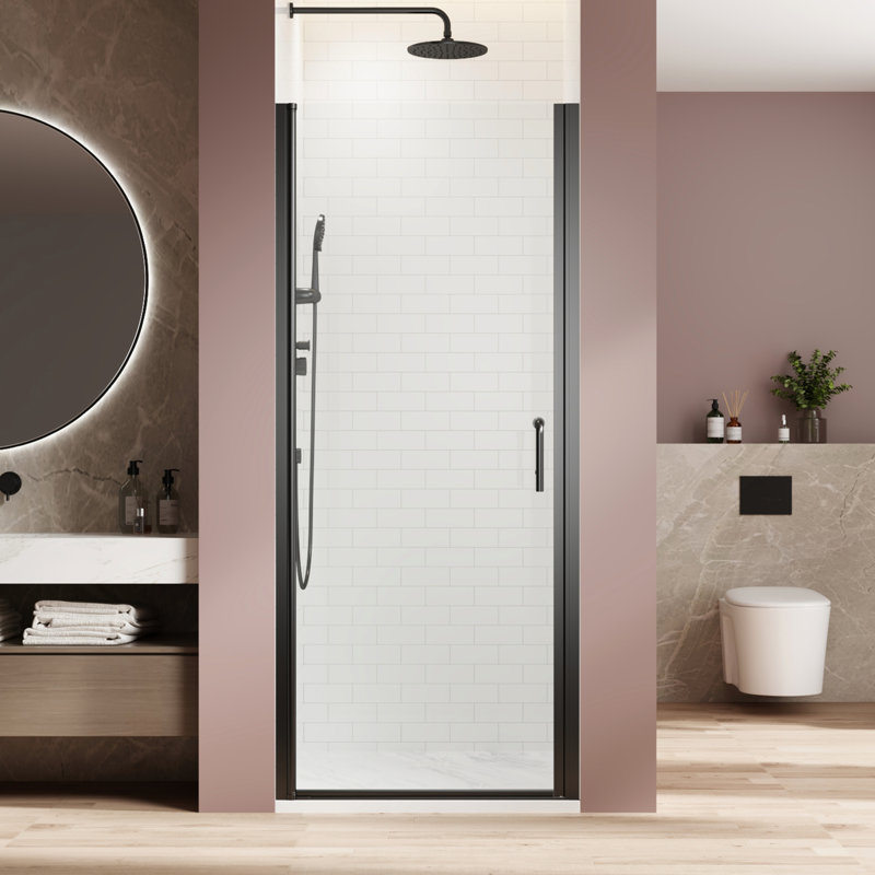 Porte de douche pivotante, verre noir mat, verre trempé, réversible, facile à installer et installation réversible