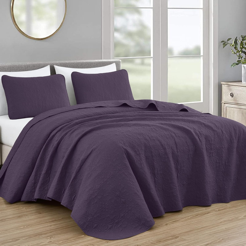 Luca 3-Piece Lightweight Microfiber Oversized Bedspread Set, King Coverlet/Bedspread + 2 King Shams, Purple