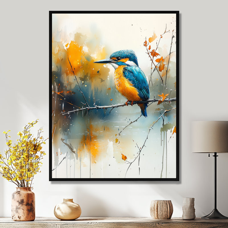 «Sharf Kingfisseur» par The Farm Stream III - oiseau grand, art mural, H 20 po x l 12 po, Reproduction avec cadre flottant