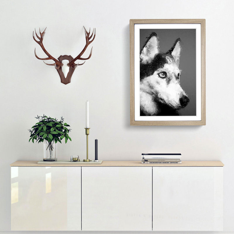 Husky Dog in Abstract - Framed Print, 91cm H x 60cm W x 2cm D, Oak