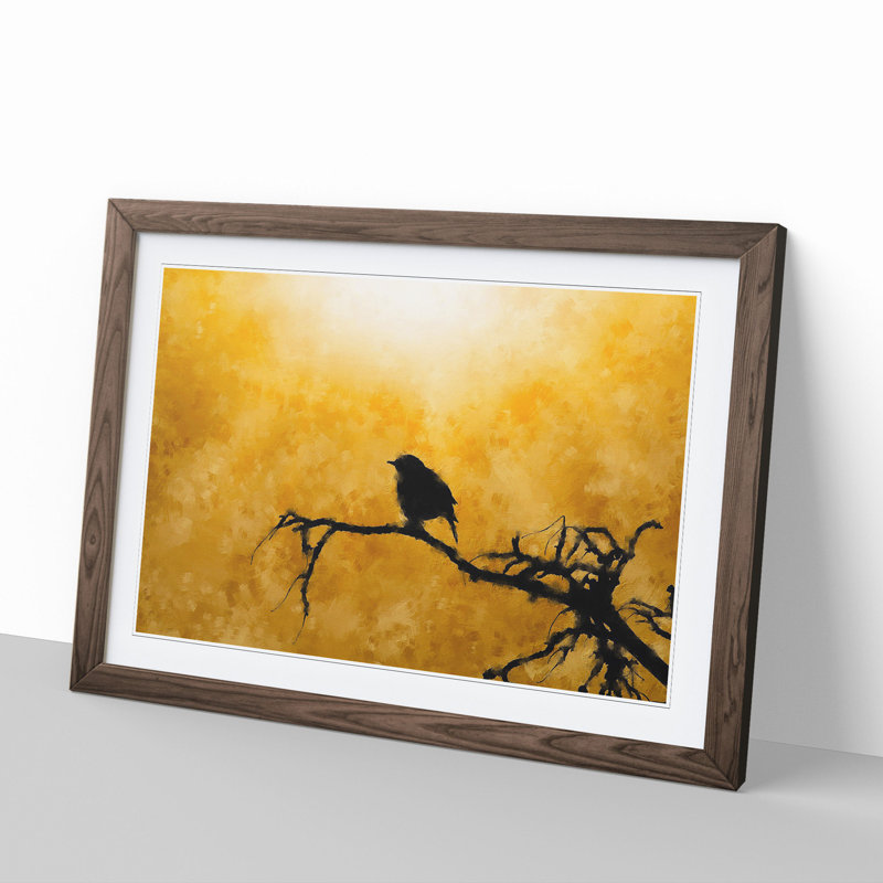 Bird at Sunset - Picture Frame Painting, 27cm H x 36cm W x 2cm D, Walnut Framed