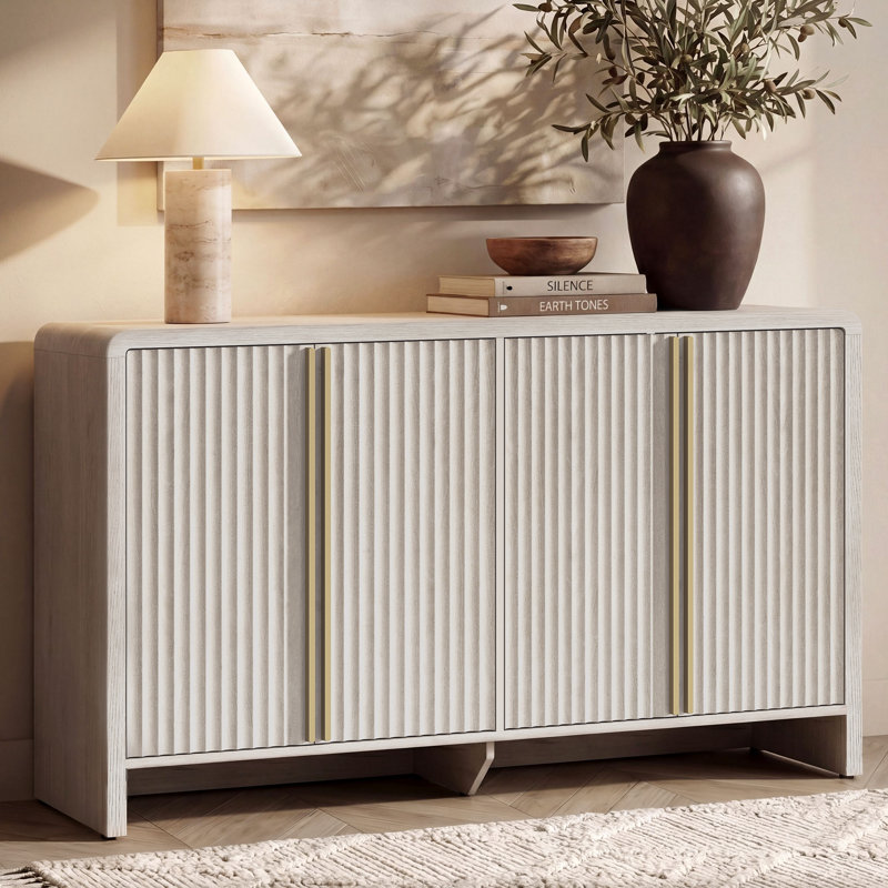 Crédence 60 po, armoire de rangement décorative 4 portes avec tablettes réglables, bar à café moderne et console de vestibule