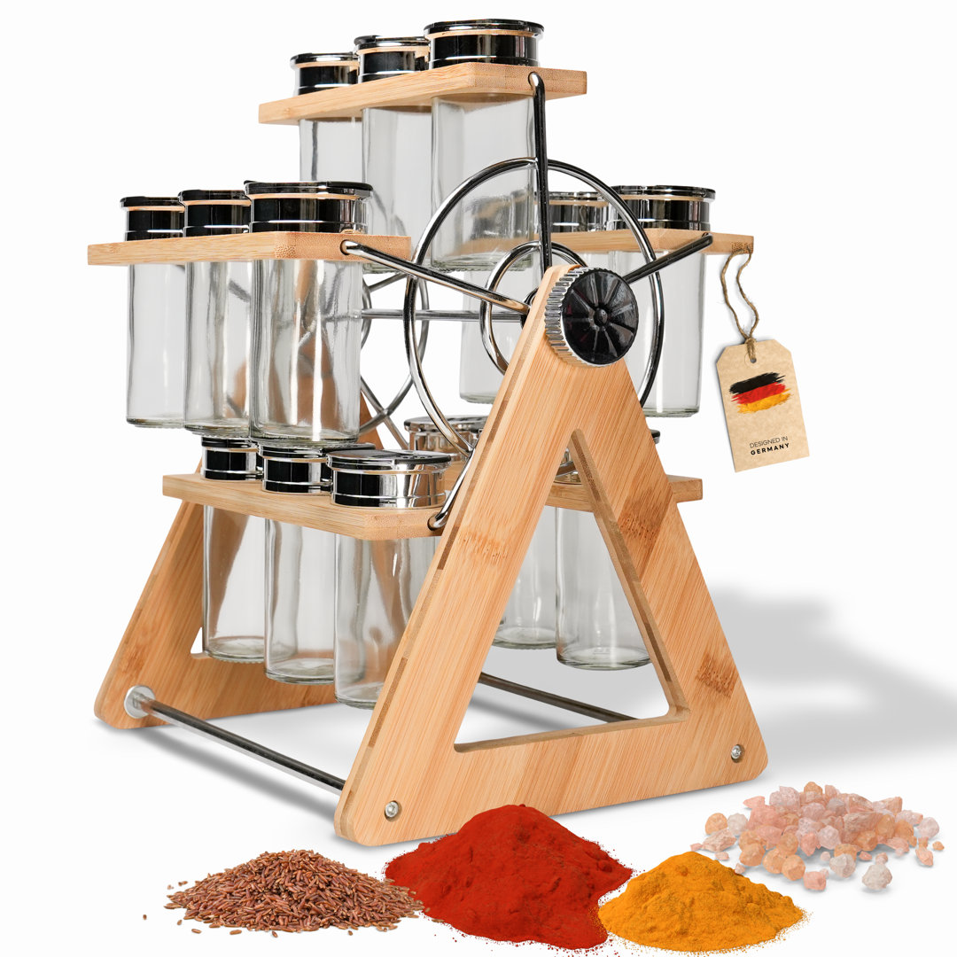 Belfry Kitchen Gewürzregal Aus Holz - Drehbar & Stehend Mit 15 Gewürzdosen | Gewürzgläser Spice Rack | Gewürzständer Und...