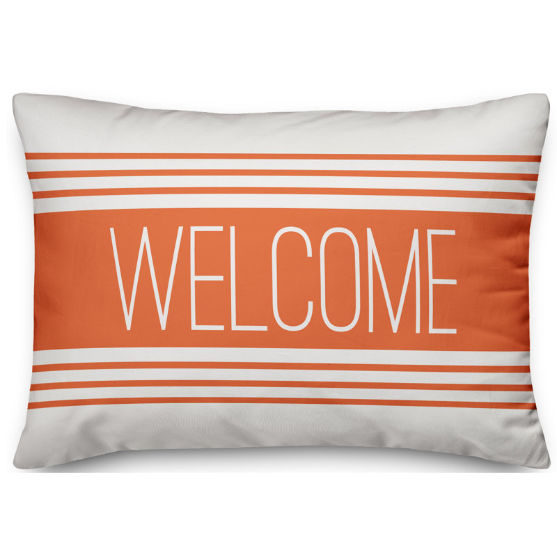  Welcome Farmhouse Stripes Indoor/Outdoor Lumbar Pillow, Orange