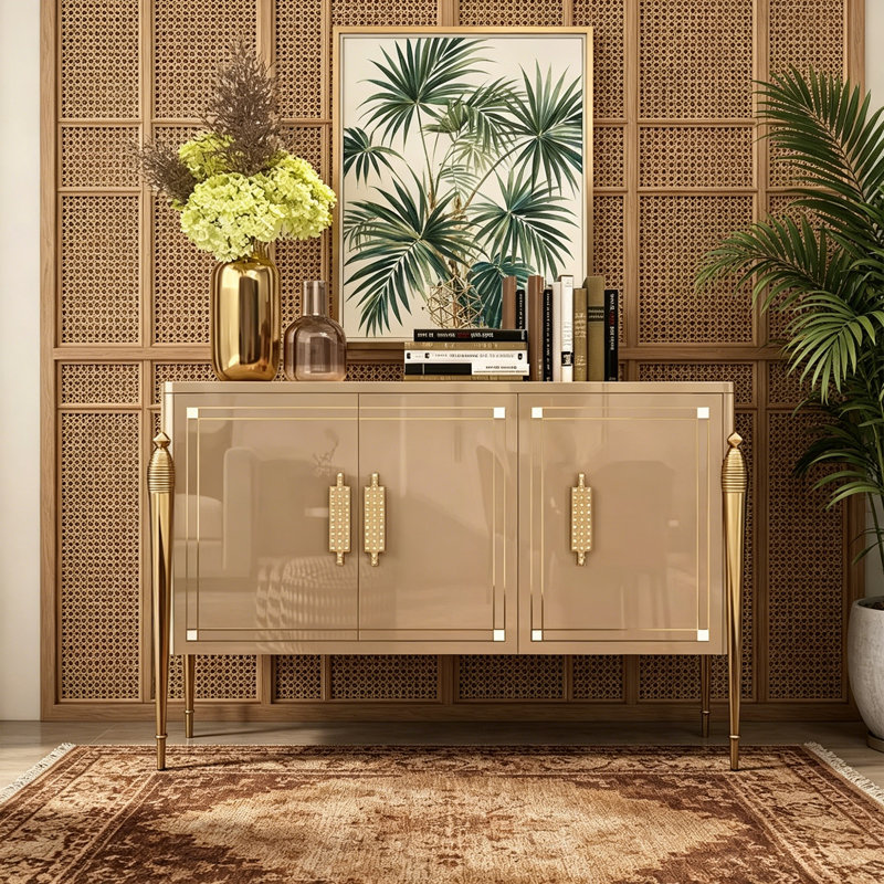 Buffet moderne luxueux peint de luxe, H 35,43 po x l 55,12 po x P 15,75 po, Couleur champagne