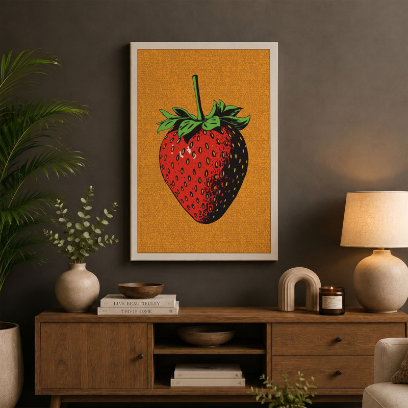 Strawberry Study Modern - Wrapped Canvas, 30x20 - 76.2 x 50.8 cm, Teal Border