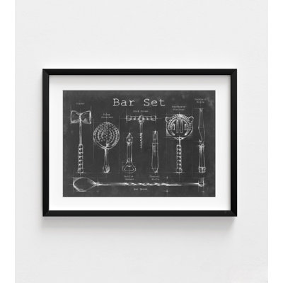 Bar Set Drawing Print, Framed Bar Decor, Minimal Cocktail Art, Cocktail Wall Art, Black And White Art, Chalkboard Wall Decor,Framed Wall Art