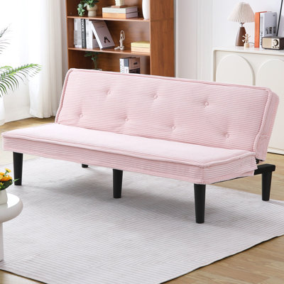 66 - Inch Corduroy 2 Seat Pink Bed, Simple And Clean Shape, Spring Cushion Seat, Plastic Black Support, In Living Room Pink, Seat, Inch Corduroy Bed, Smooth Contour Simple Look, Sponge Cushion, Wood