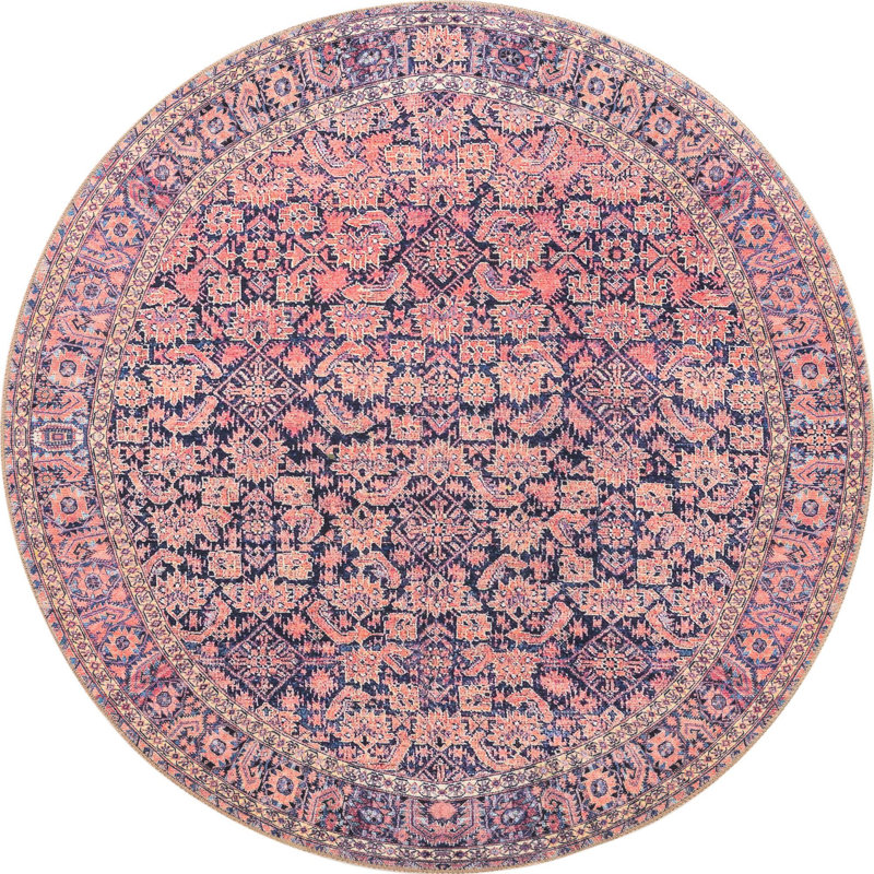 Chenille Geometric Indoor Rug, Round 5'