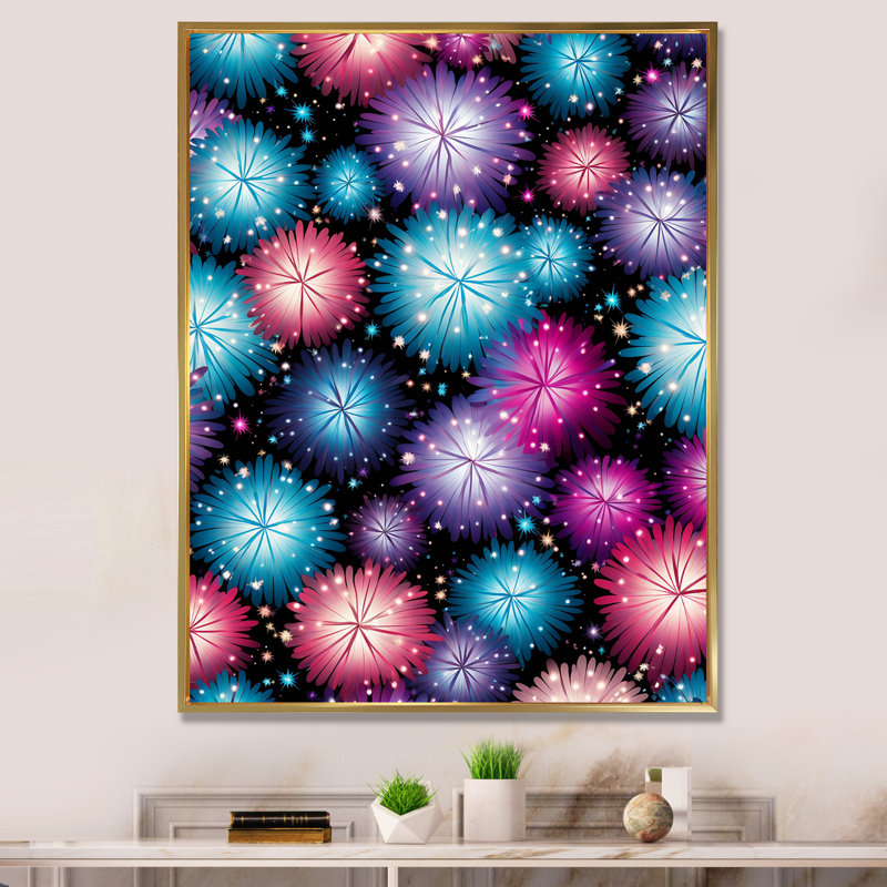 Feux d'artifice lumineux et symphonique, Cadre flottant doré, H 60 po x l 28 po