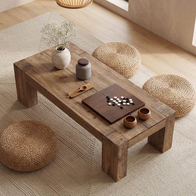 55" Large Solid Wood Coffee Table for Living Room, Farmhouse Center Table with Heavy-Duty Legs