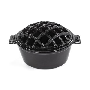 Cast Iron Wood Stove Kettle Steamer with Pine Cone Design - Black