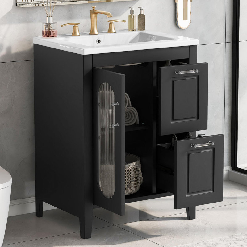Meuble-lavabo 24 po avec lavabo en céramique, Noir