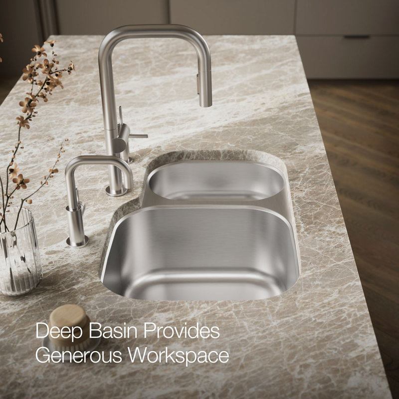 Undertone® 31" L x 20-1/8" W x 9-1/2" Under-Mount Large/Medium Double-Bowl Kitchen Sink, Large/Small Double-Bowl