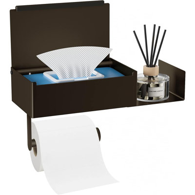 Porte-papier hygiénique en acier inoxydable avec tablette - Distributeur de papier hygiénique auto-adhésif, rangement caché, bronze