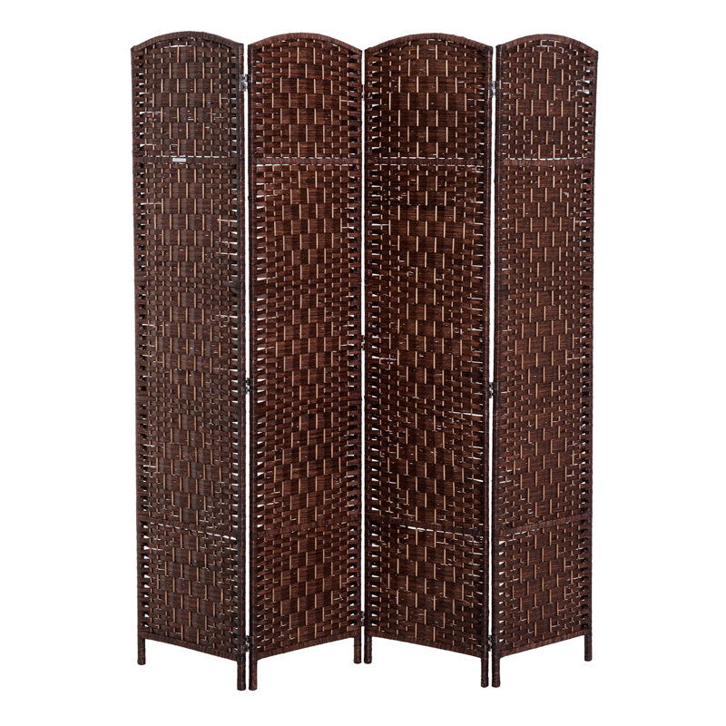 Cloison d'intimité tissée brune de 6 pi de hauteur. Écran élégant pour créer des zones. Grand paravent portable et polyvalent - brun. Avec Nuance artistique. Commodité pliable