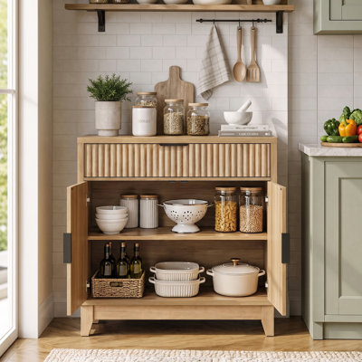 Buffet cannelé avec rangement, console de 32 po avec tiroir