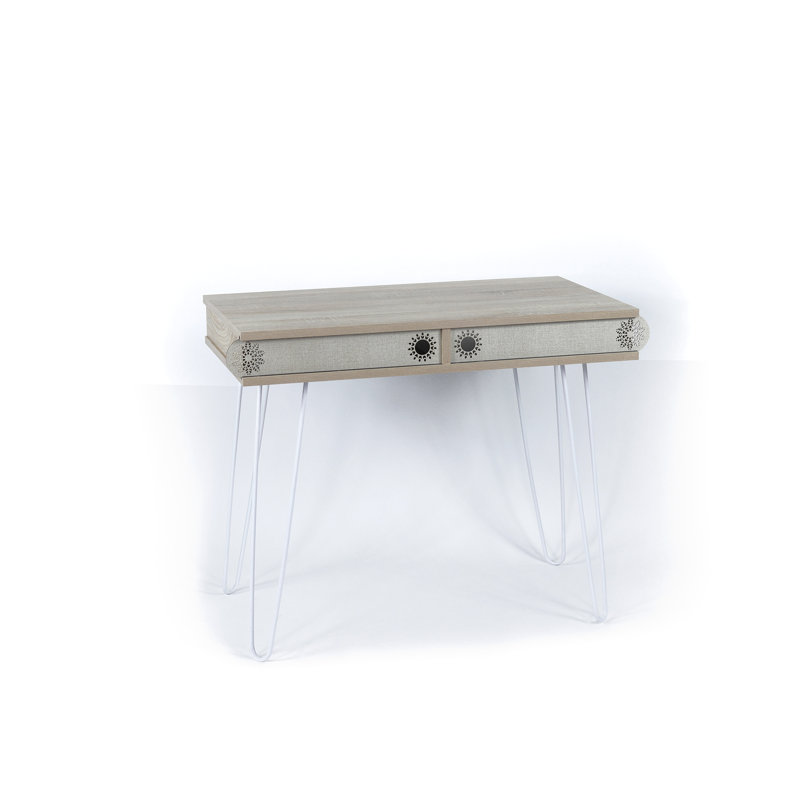 Bureau moderne à 2 niveaux en chêne clair avec pieds en métal