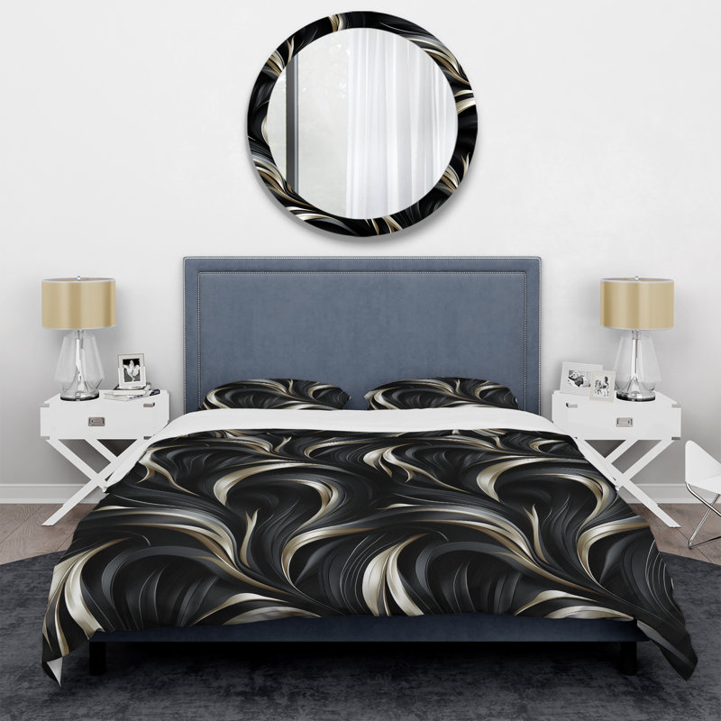 Ensemble de housse de couette Deep Black Silver Elegance VI - Glam, Housse de couette pour très grand lit et 2 très