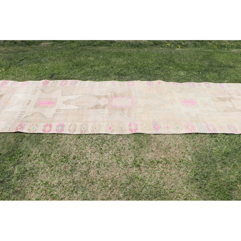 Tapis de couloir turc vintage en laine beige pour la cuisine et la maison