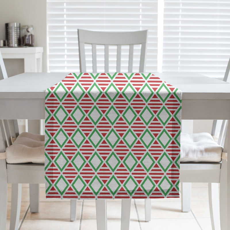 Chemin de table à carreaux fêtes hol, L 90 po x l 16 po, Rouge / Vert, Mélange de coton