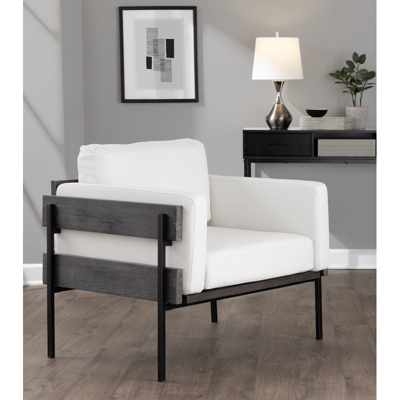 Faux Leather Armchair, Black, White Faux Leather, Gray