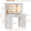 Bureau de coiffeuse avec miroir et 12 lumières, coiffeuse blanche avec prise de courant, table de maquillage avec 11 tiroirs, 3 modes de couleur disponibles pour la chambre à coucher