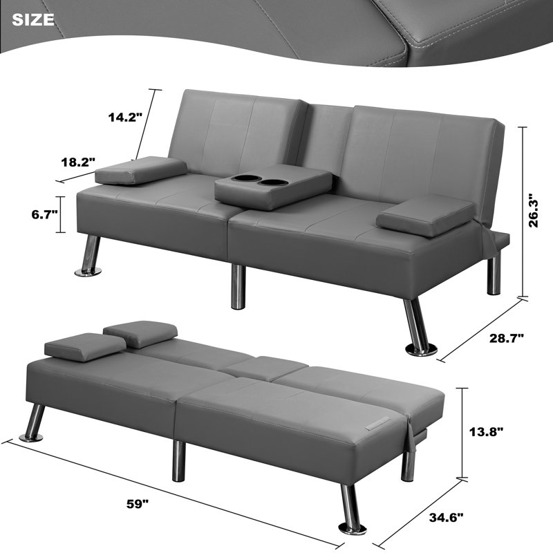 Futon convertible moderne, canapé-lit pliant réglable, Cuir gris