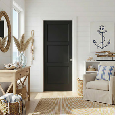 Porte intérieure à panneau de grange standard à 3 panneaux à noyau solide noir apprêté pour chambre à coucher, salon 36 po x 80 po