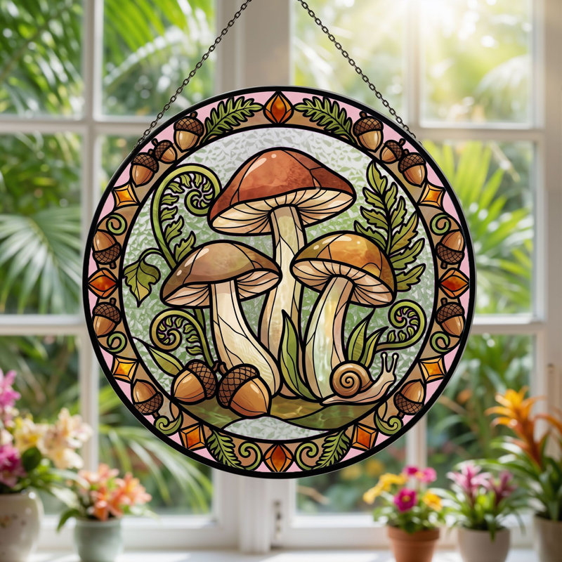 Panneau de vitrail Mushroom Forest - H 12 po, H 12 po